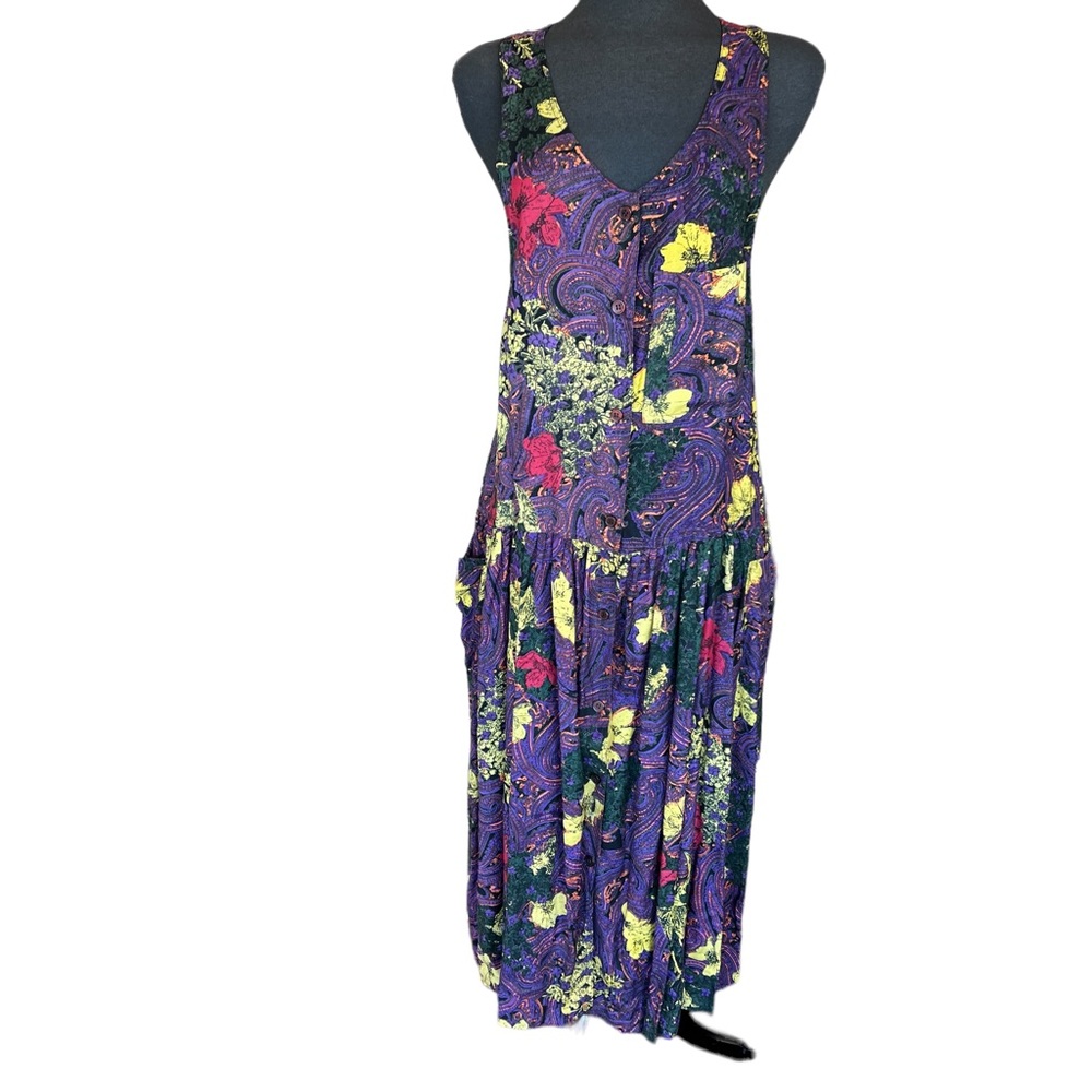 BOOM VINTAGE DRESS Floral Paisley Print Size Women’s Large Midi Length New
